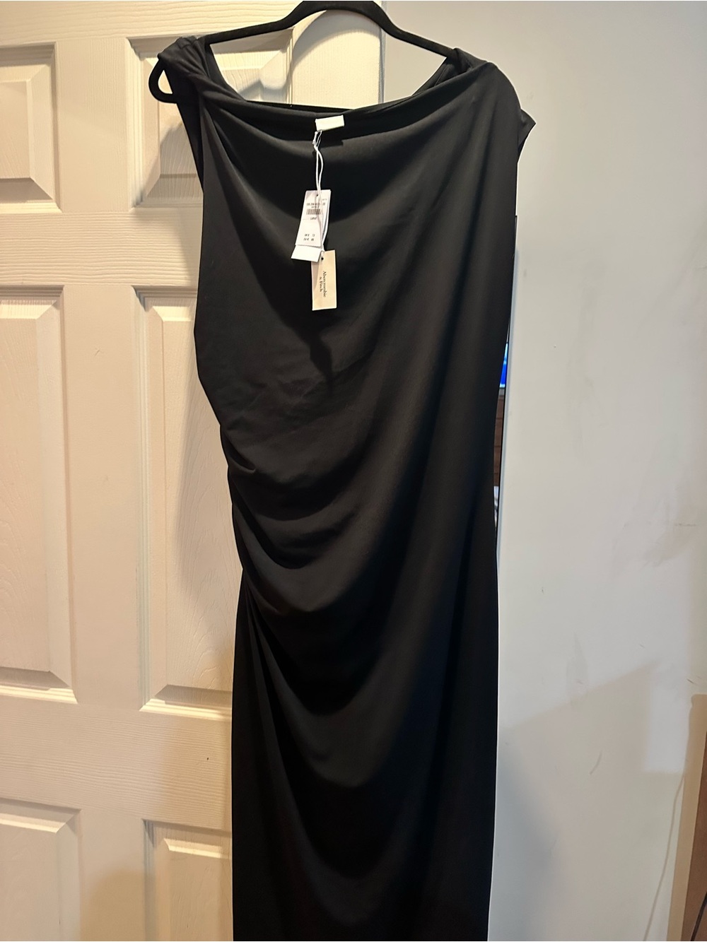 NWT Abercrombie & Fitch Elegant Black Asymmetrical Draped Maxi Dress - Picture 7 of 8